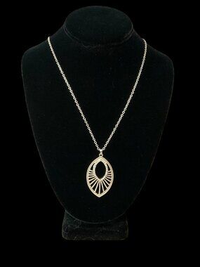 Silver Necklace w/ Oval Rhinestone Accented Pendant
